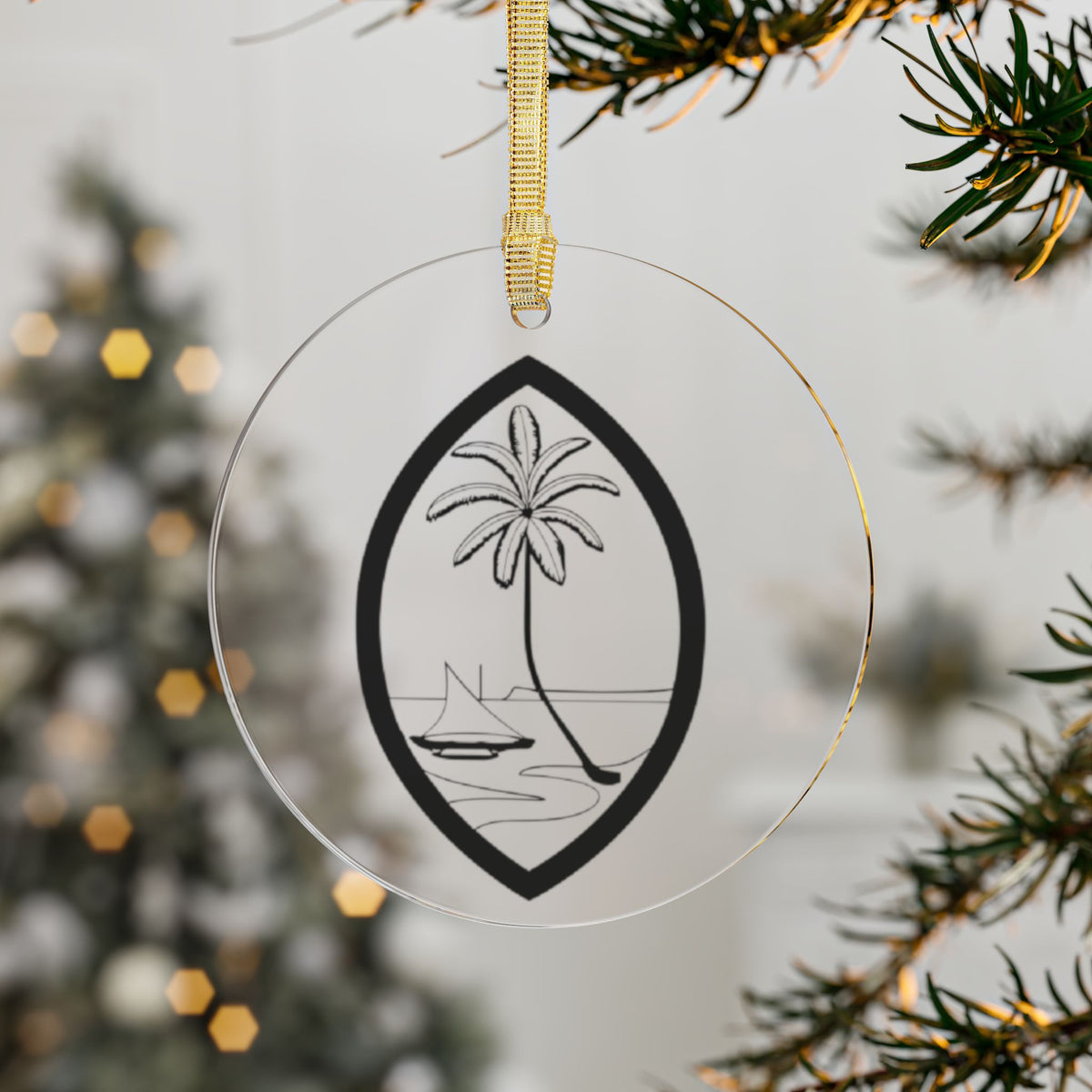 Guam acrylic ornament with gold ribbon hanger