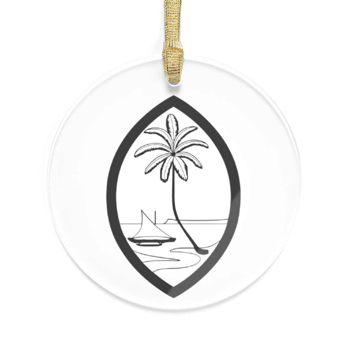 Clear acrylic ornament with Guam palm and proa design