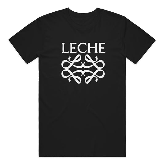 Black adult tee with white Leche logo