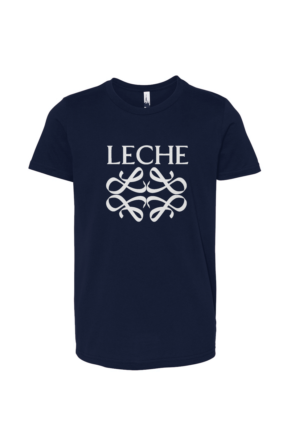 Natural youth tee with Leche logo, back view