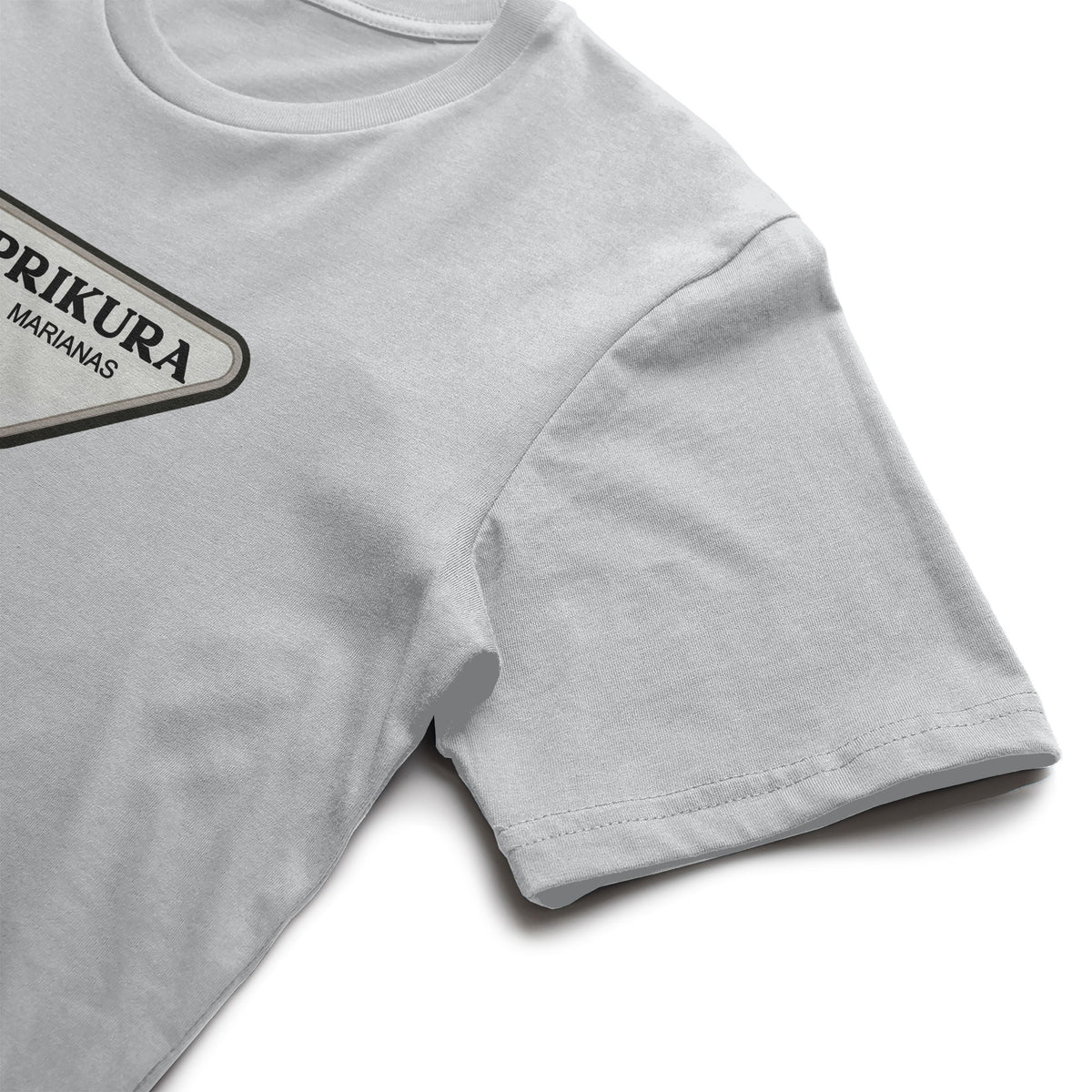 Silver adult tee with Prikura logo, back view