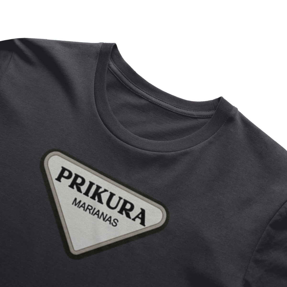 Adult tee with Prikura logo, side view