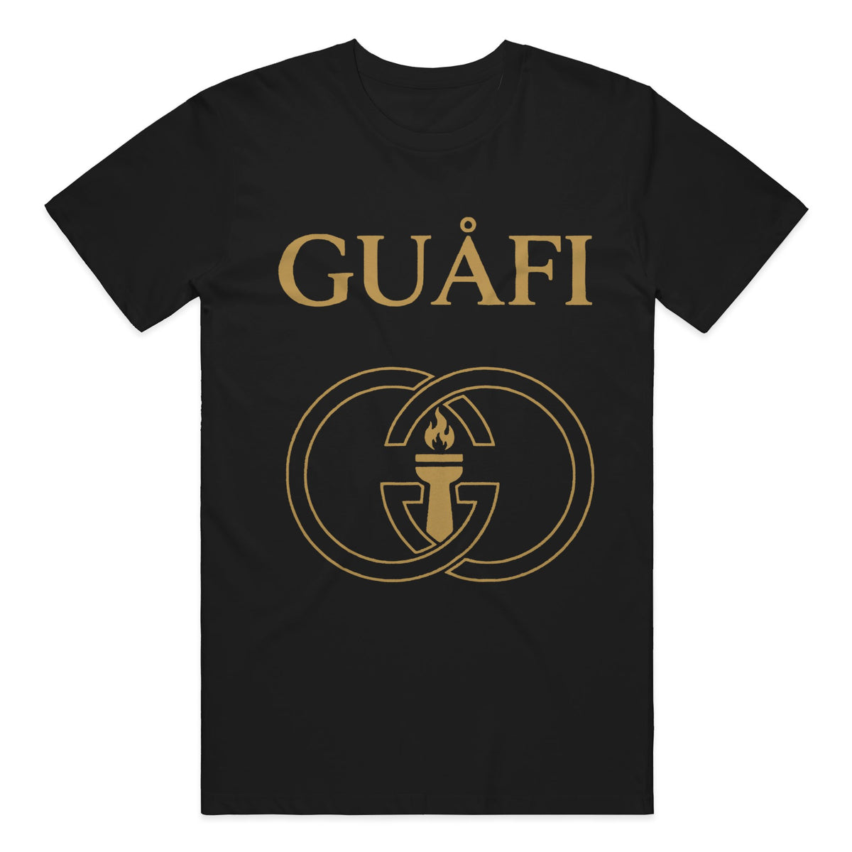Black adult tee with gold Guafi logo