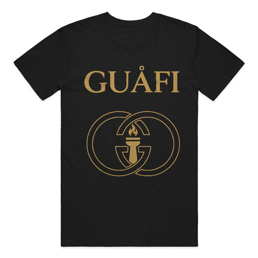 Black adult tee with gold Guafi logo