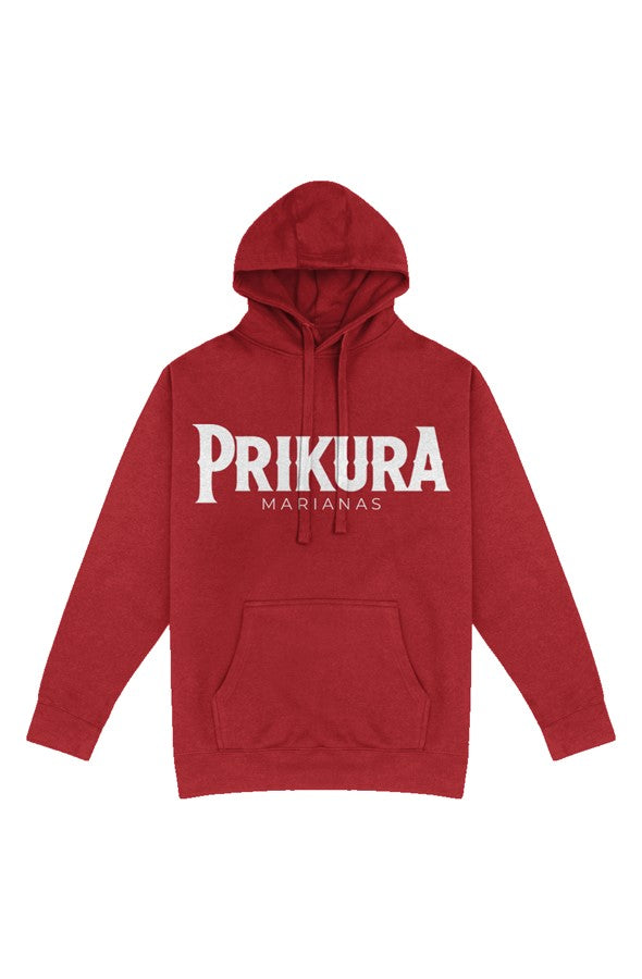 Pullover hoodie with PRIKURA wordmark across the chest