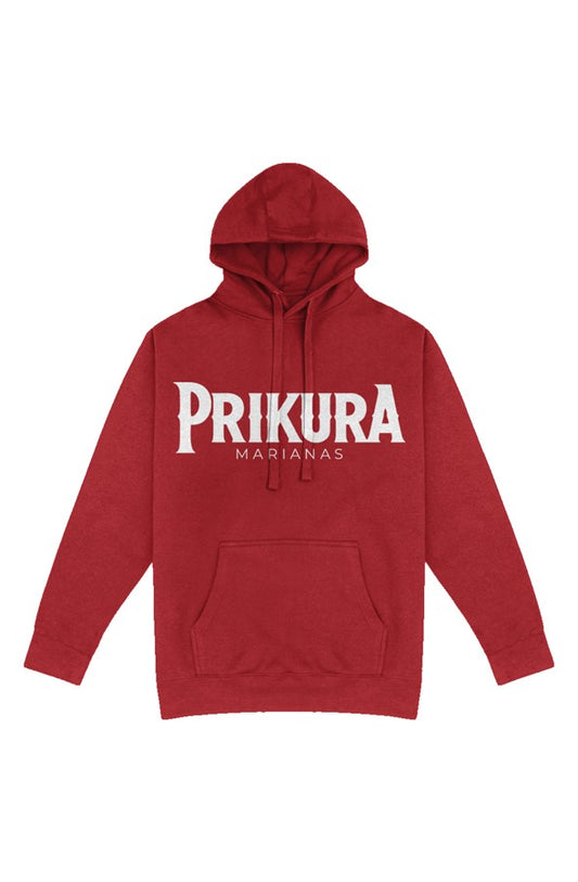 Pullover hoodie with PRIKURA wordmark across the chest