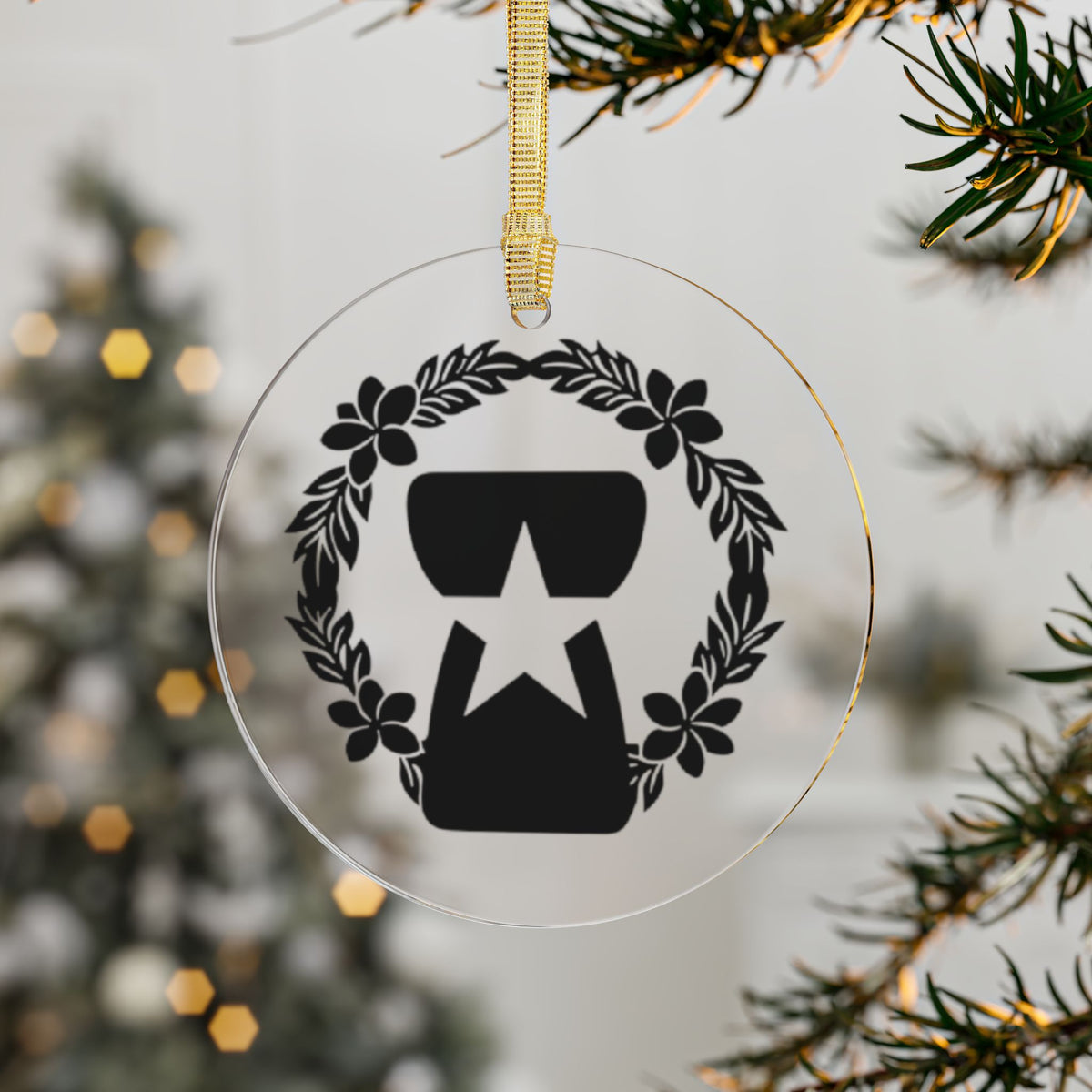 Acrylic Ornament — Sunglasses & Star Wreath Holiday Decoration