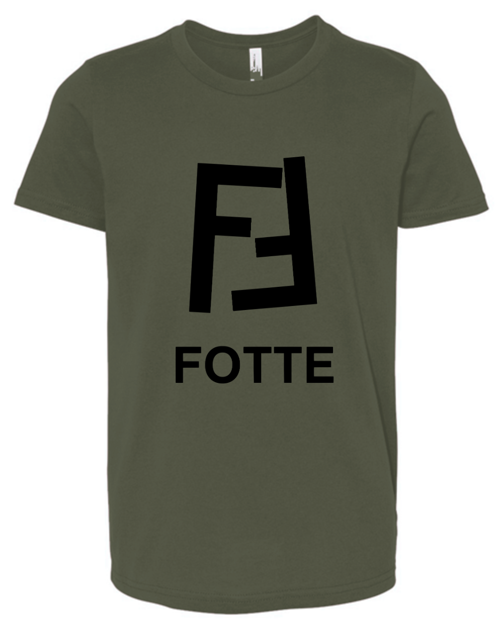 Military green youth tee with black Fotte logo