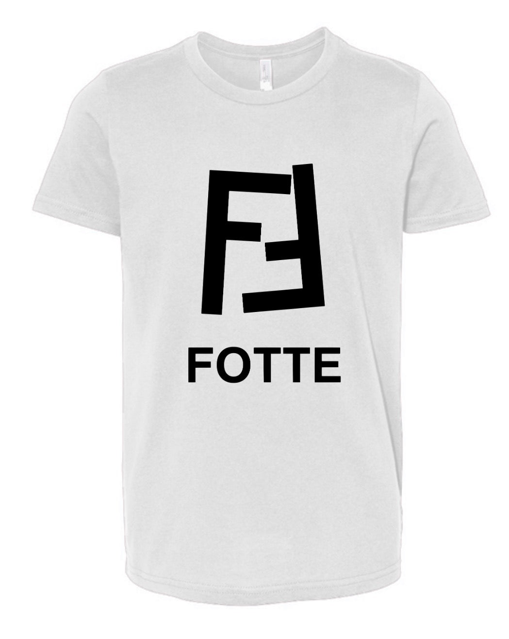 White youth tee with black Fotte logo